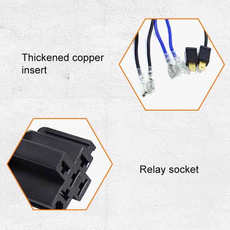 Relay wiring harness showing relay socket and blue wire connectors with terminals