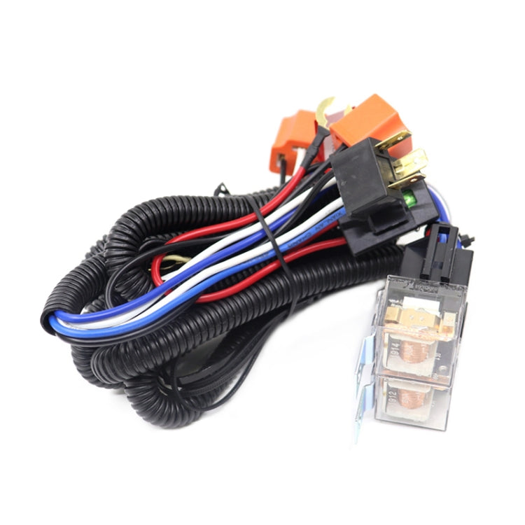 Brightener cable wiring harness with two lamp sockets, relay plug, and multi-wire leads