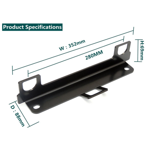 Black ISOFIX latch retainer bracket with mounting holes, shown with size markings