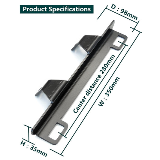 ISOFix latch retainer interface bracket with center distance and width measurement layout