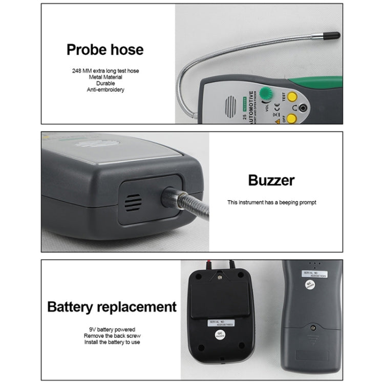 Automotive cable tester probe hose and buzzer unit with battery replacement cover