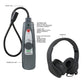 Ultrasonic leak detector meter with side controls, headphone jack, and over-ear headphones