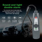 Handheld ultrasonic leak detector meter with coiled cable sensor and status indicator
