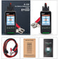 Car battery tester kit with handheld unit, clamp cables, and tester accessories