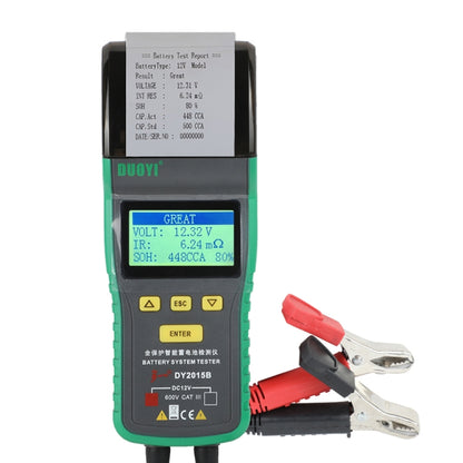 DUOYI DY2015B 12V car battery tester with LCD screen and red/black alligator clips