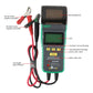 DUOYI DY2015B battery tester with attached red and black clamp cables, LED and display