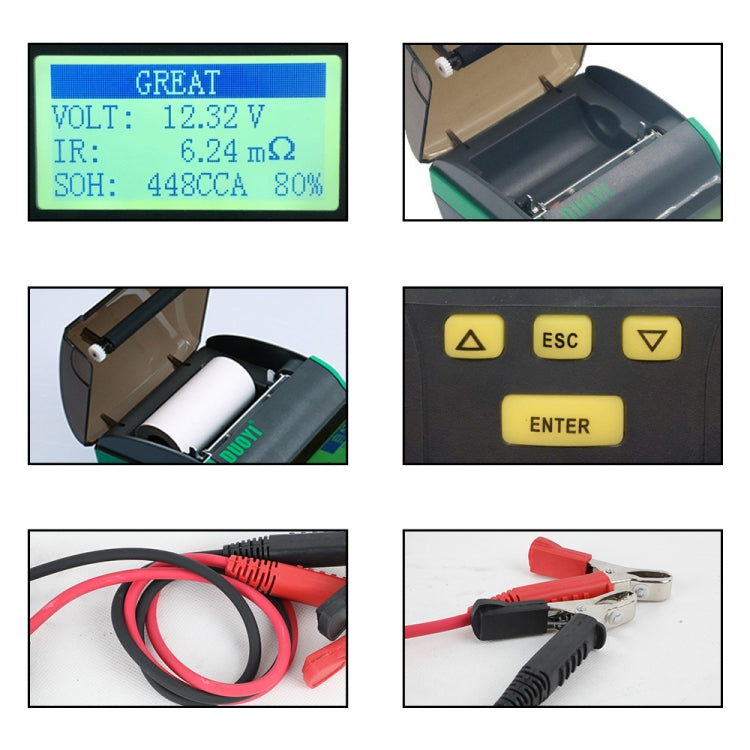 DUOYI DY2015B battery tester close-ups of LCD readout and keypad buttons
