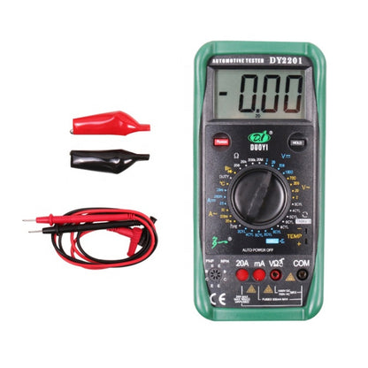 Green automotive digital multimeter tester with LCD display and control dial