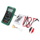 Green automotive digital multimeter tester kit with test leads and manual