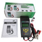 Car battery tester kit with main unit, printed manual, and clamp leads