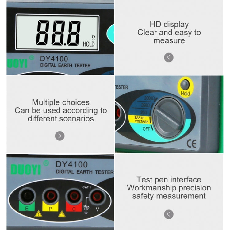 Digital ground resistance meter DY4100 with large LCD reading 888 and Hold label