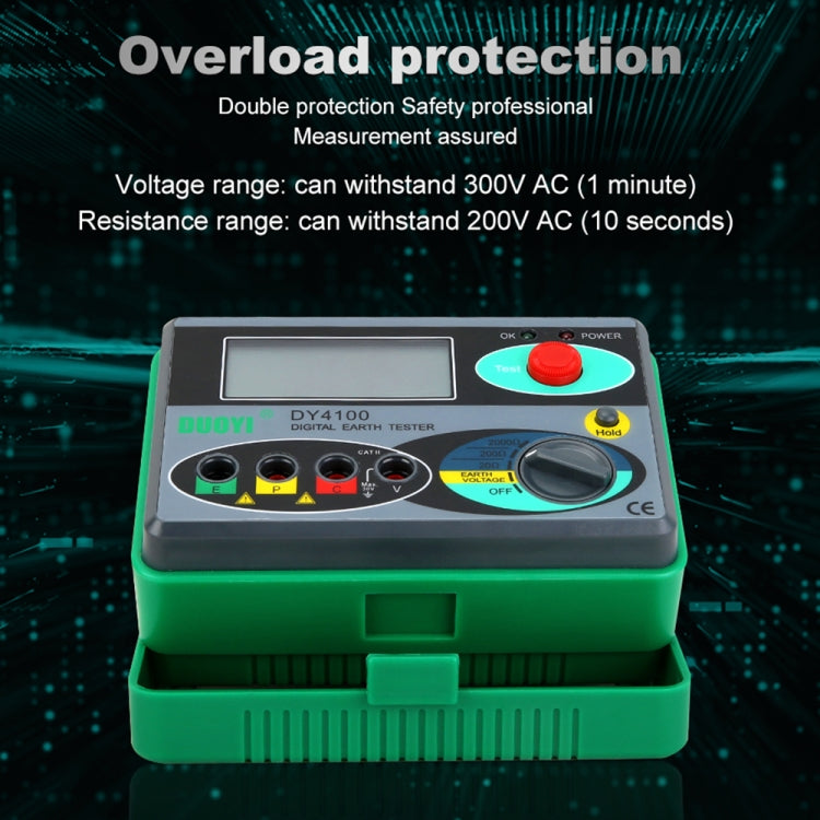 Digital ground resistance meter DY4100 with green protective base and front control panel