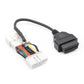 OBD dual-head conversion cable with black OBD connector and multi-wire harness ends