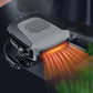 Car windshield defrost heater on dashboard, gray grille, black body with warm airflow