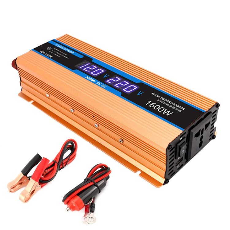 Orange 12V to 220V power inverter with dual digital display and included cable set