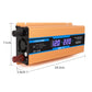 Orange power inverter side panel with cooling fan, wiring knobs, and dual voltage display
