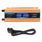 Orange inverter power converter with blue LCD showing input 12.0V and output 220V