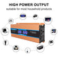 Orange car inverter with LCD display and multiple connection options
