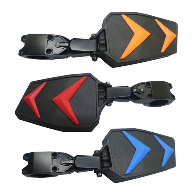 UTV rearview mirrors with colored arrow inserts, black housings, and wide-angle lenses