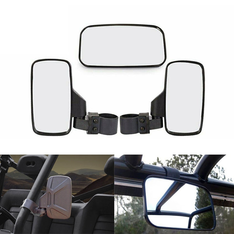 UTV ATV side mirror set with black rectangular mirrors and adjustable mounting straps