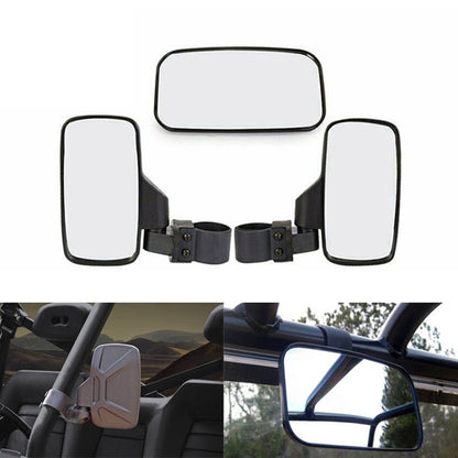 UTV ATV side mirror set with black rectangular mirrors and adjustable mounting straps