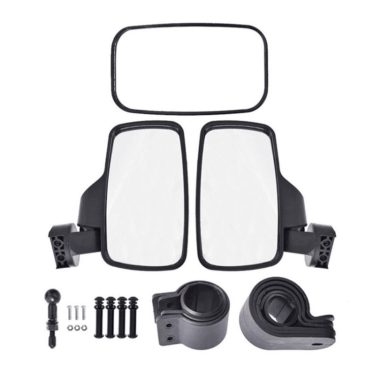 Side mirror set with two rectangular mirrors, mounting bases, and included hardware