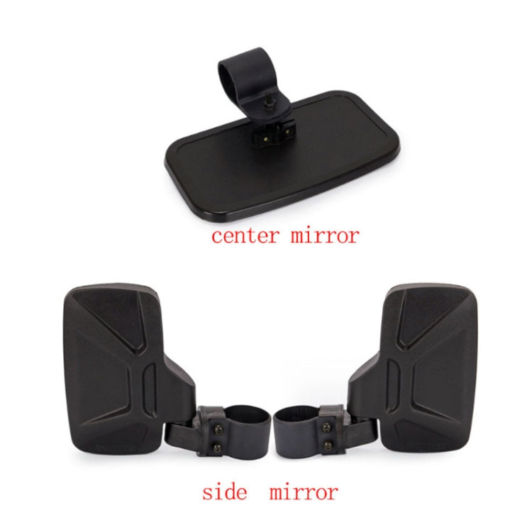 Mirror kit with center base and two side mirrors, with mounting straps and parts