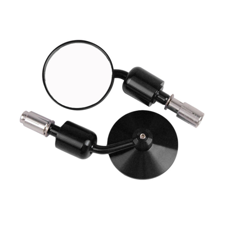 Round reflective motorcycle rearview mirror with black mount and round lens