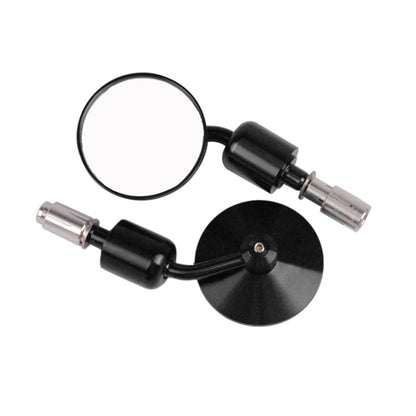 Round reflective motorcycle rearview mirror with black mount and round lens