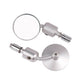 Round reflective motorcycle rearview mirror with silver mount and round lens