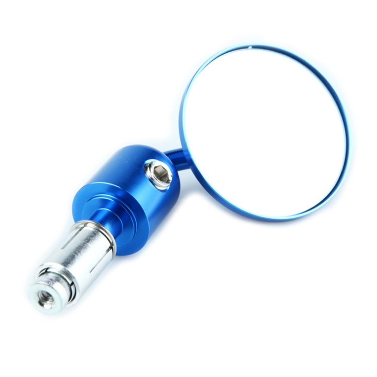 Round reflective motorcycle rearview mirror with blue housing and round lens
