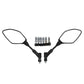 Pair of black motorcycle rearview mirrors with stems and protective hardware caps