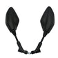 Black motorcycle rearview mirrors with aerodynamic teardrop housings and mounting arms