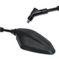 Close-up of black motorcycle rearview mirror housing with threaded mounting post