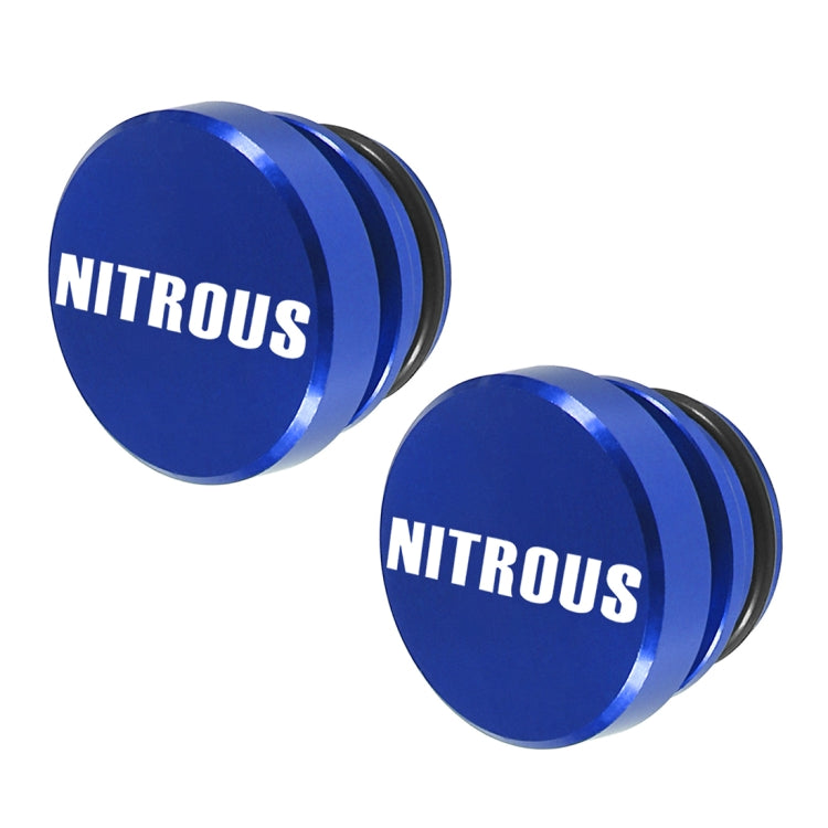 Pair of blue NITROUS metal cigarette lighter dust covers, round with raised ring