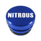 Blue round NITROUS metal cigarette lighter dust cover cap with raised outer ring