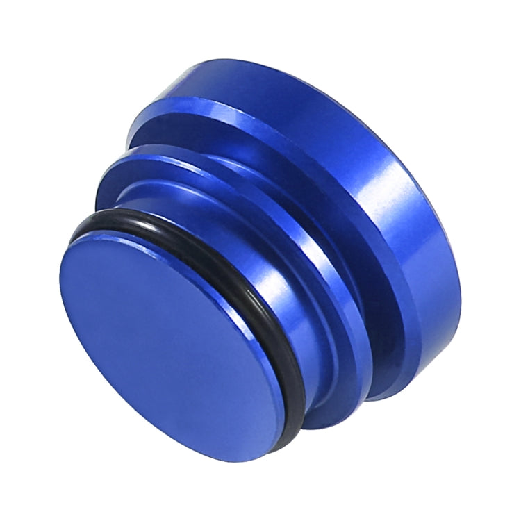 Blue NITROUS metal dust cover cap with stacked ridged rings, side view