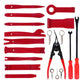 Red and black car interior disassembly tools set with pry blades, clips, and cutters