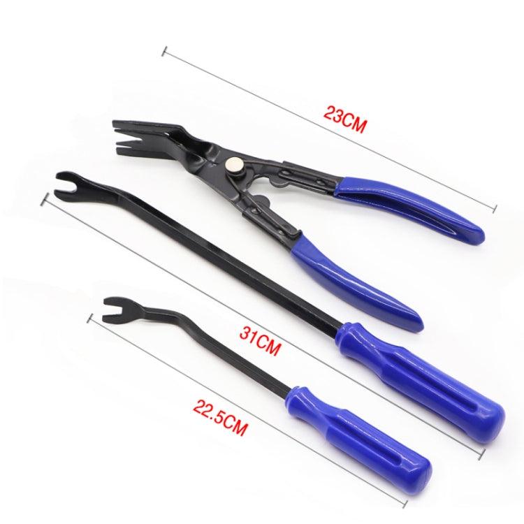 Blue and black removal tools with long handles for car audio panel disassembly