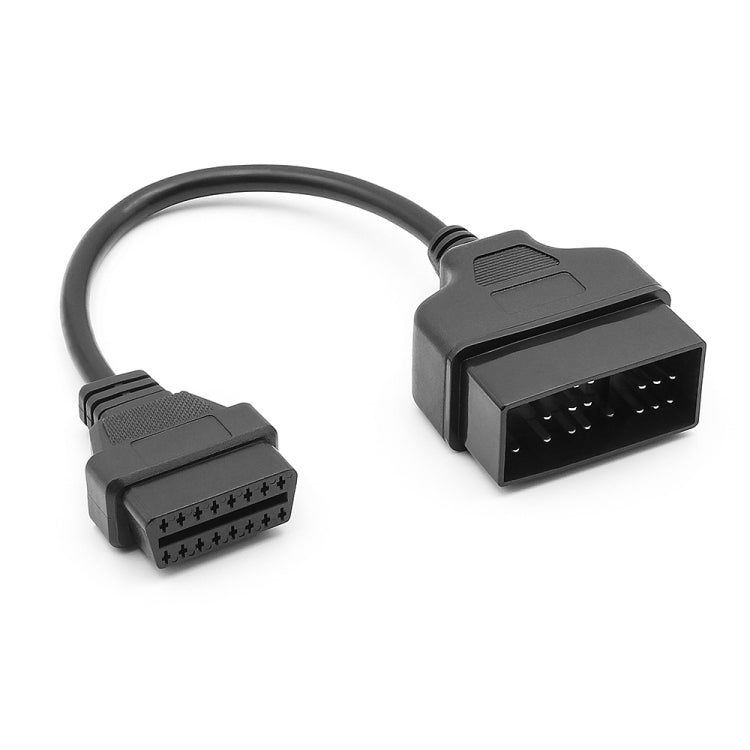 OBD2 conversion cable with 22-pin and 16-pin connectors, black plastic.