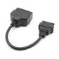 OBD2 conversion cable with molded housings and connector ends, black.