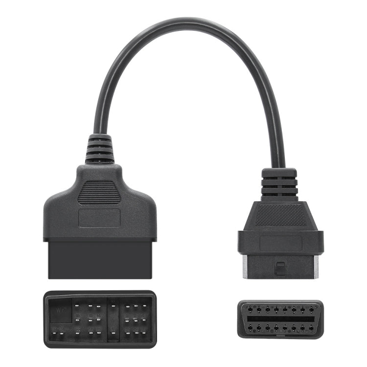 OBD2 conversion cable with 22-pin and OBDII connectors, dual end view.