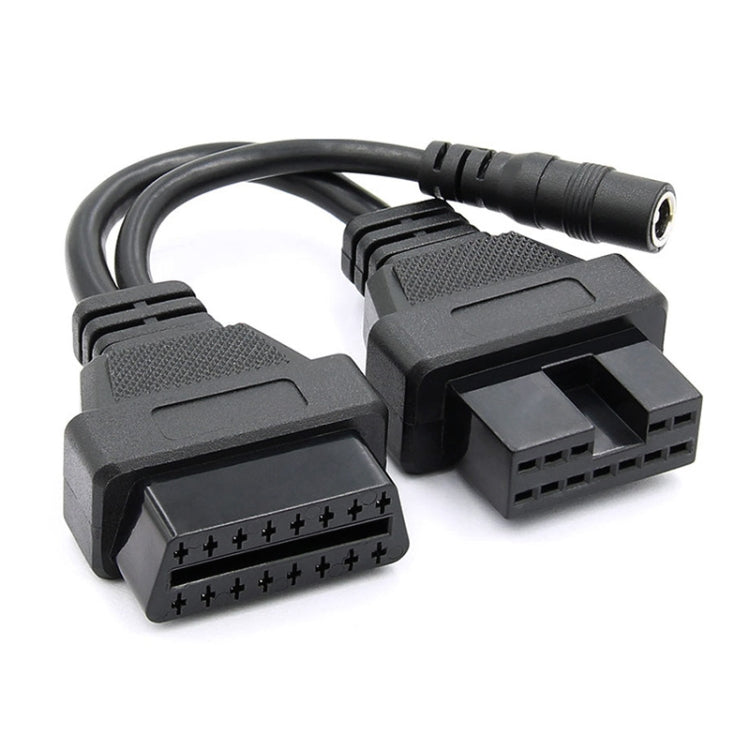 OBD2 diagnostic adapter cable with 12-pin and 16-pin connectors, plus round power plug