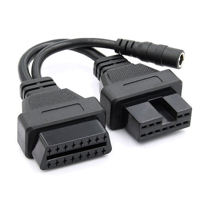 OBD2 diagnostic adapter cable with 12-pin and 16-pin connectors, plus round power plug