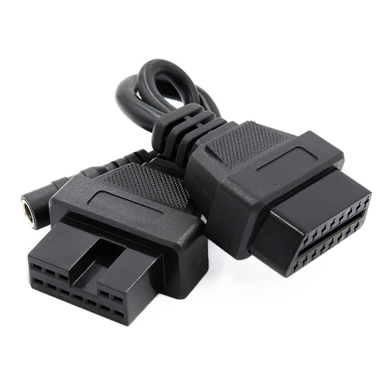 OBD2 conversion cable showing 16-pin OBD connector and separate 12-pin plug