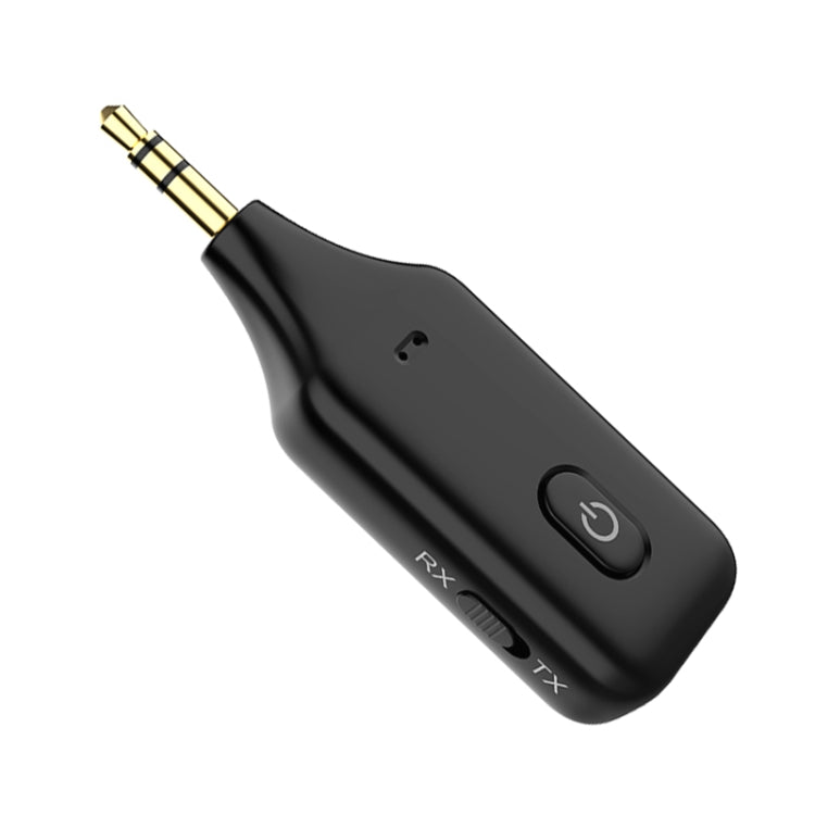 Black 3.5mm Bluetooth car receiver transmitter with gold plug and power button