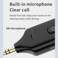 Black Bluetooth transmitter with gold 3.5mm plug and built-in microphone opening