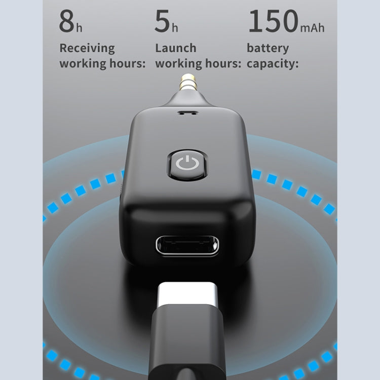 Black Bluetooth receiver/transmitter front view with power button and Type-C port
