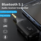 Black Bluetooth audio receiver transmitter with power button and side charging port