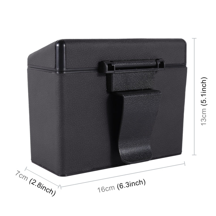 Car trash can bin with flip lid, black plastic body with size markings (approx.)
